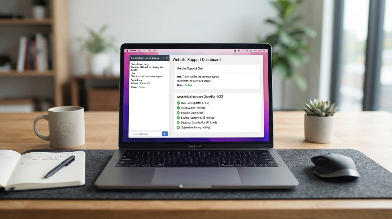 clean_and_reliable_visual_for_website_maintenance_support._a_laptop_with_a